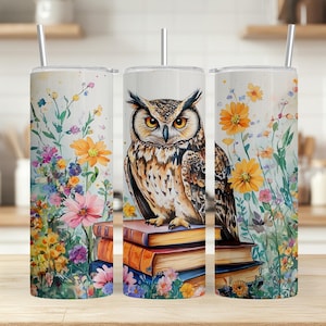 Seamless Cute Owl Floral Books Reading 20 oz Skinny Tumbler Sublimation Design png Digital Download Instant Access - DIGITAL FILE ONLY