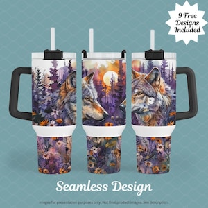 Seamless Wolves in the Forrest with Wild Flowers 40 oz Tumbler Wrap Sublimation Design png Download Instant Access DIGITAL FILE ONLY