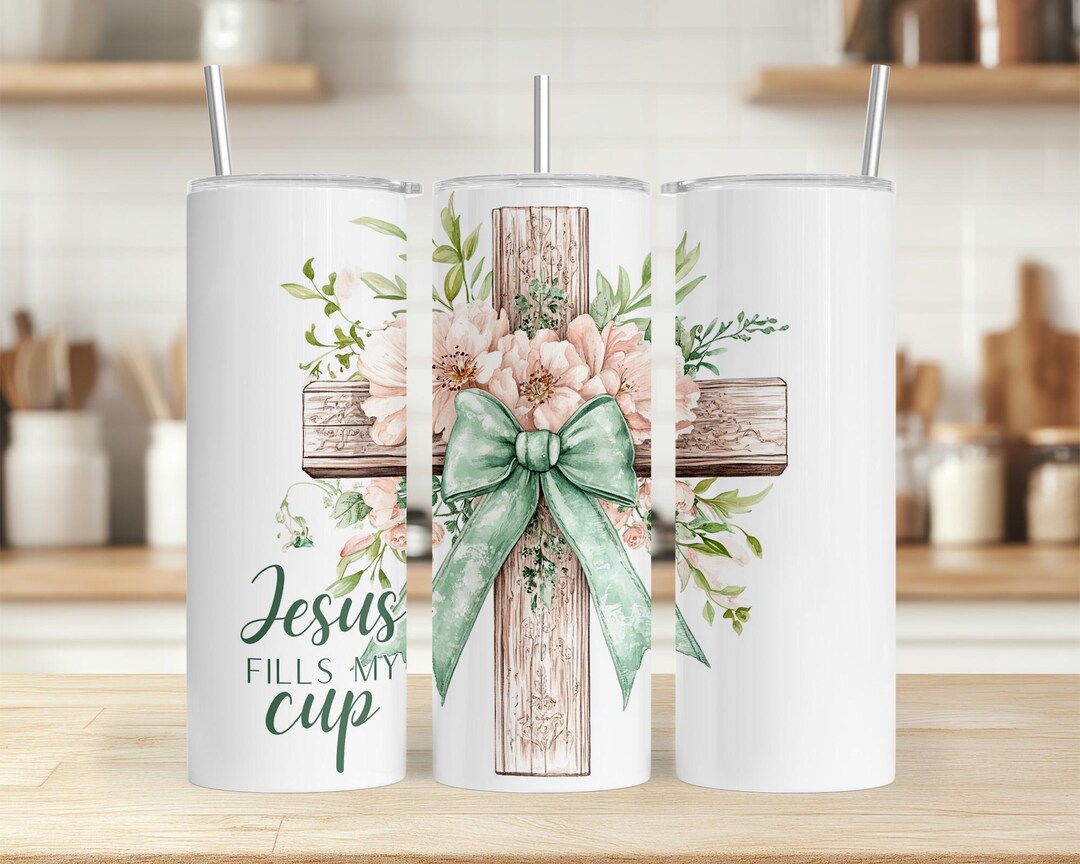 Seamless Christian Bible Jesus Fills My Cup 20 Oz Skinny Tumbler ...