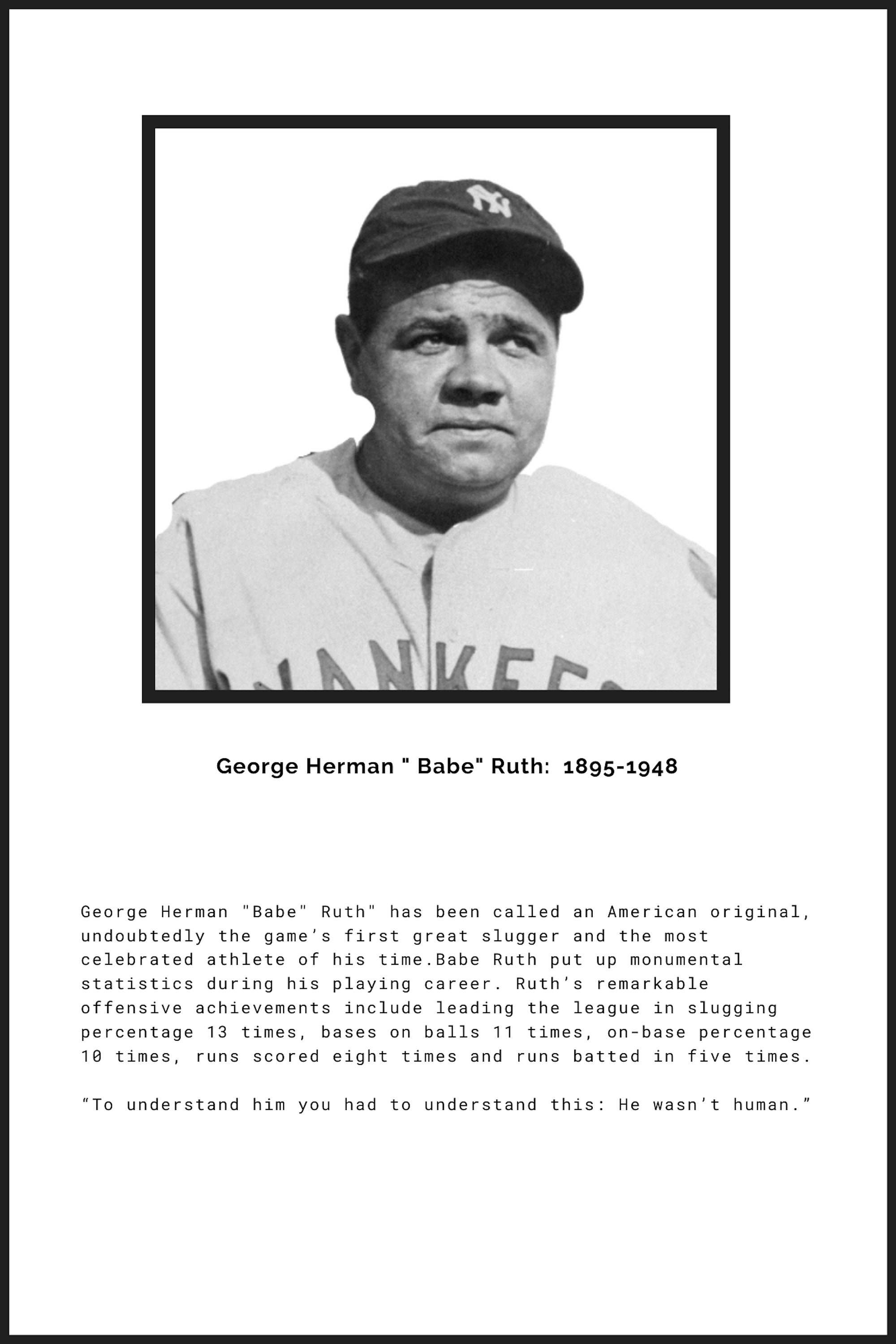 Babe Ruth Fenway Printable Babe Ruth Poster, Digital Baseball Print, Sports Poster, Baseball Coach ...