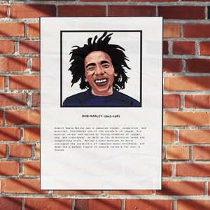Cartel de Bob Marley, cartel de música reggae, arte de pared imprimible, arte músico Bob Marley impresión, regalos para amantes de la música, regalo de Bob Marley