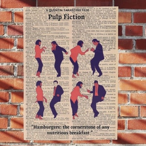Pulp Fiction Posters Set, Two Printable Movie Posters, Tarantino Movie Printables, Pulp Fiction Wall Print, Dictionary Pages Song Lyrics