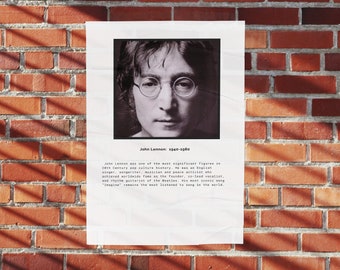 Póster de John Lennon para descarga digital, set de 2 láminas imprimibles, póster minimalista de música, regalo para amantes de la música.