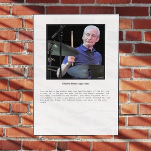Charlie Watts Poster, Music Poster The Rolling Stones, Charlie Watts Drummer, Rock and Blues Poster, Gift For A Rolling Stones Fan, Digital