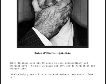 Robin Williams-kunstposter met citaat, wanddecoratie, komiek muurposter, minimalistische muurkunst, Robin Williams-poster, direct downloaden