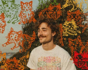Hand-Drawn Kitten Shirt, Colorful Cat Tee