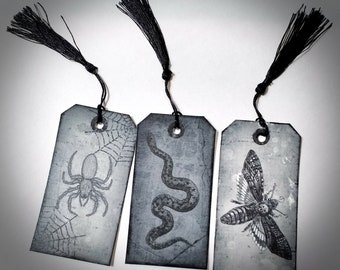 Gothic Bookmark Gift Tags Journal Cards Snake Spider Moth Forest Witch Dark Academia Cottagecore