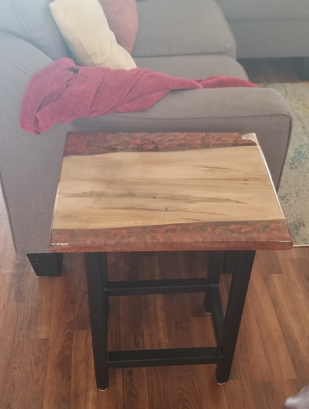 Maple Wood Side Table With Copper Swirls and Transparent Grey Resin. Etsy