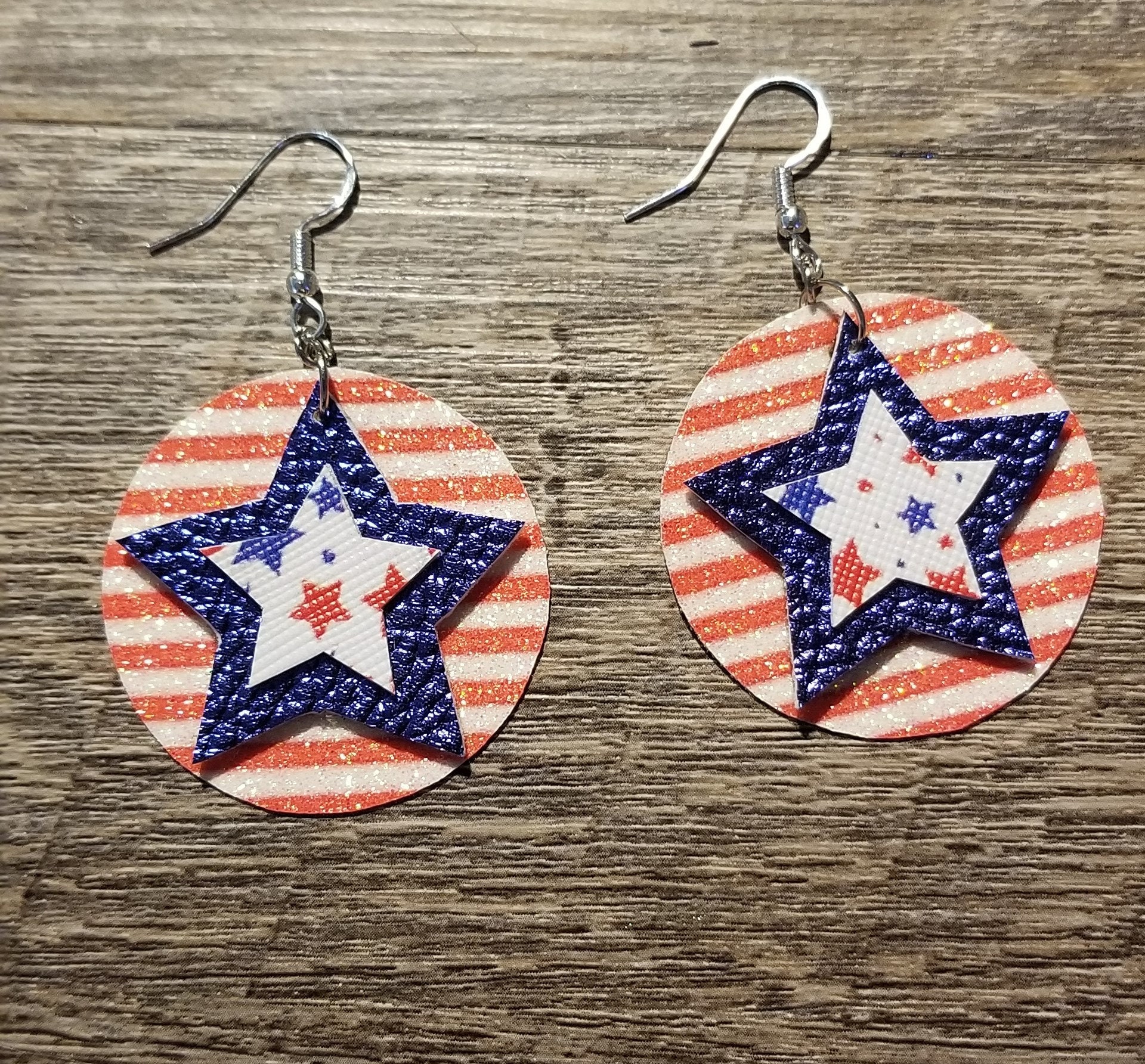 Red White and Blue Faux Leather Earrings With Sterling Silver - Etsy