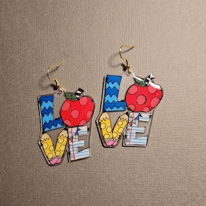 Hand painted stained glass style Resin Teacher Appreciation earrings.
