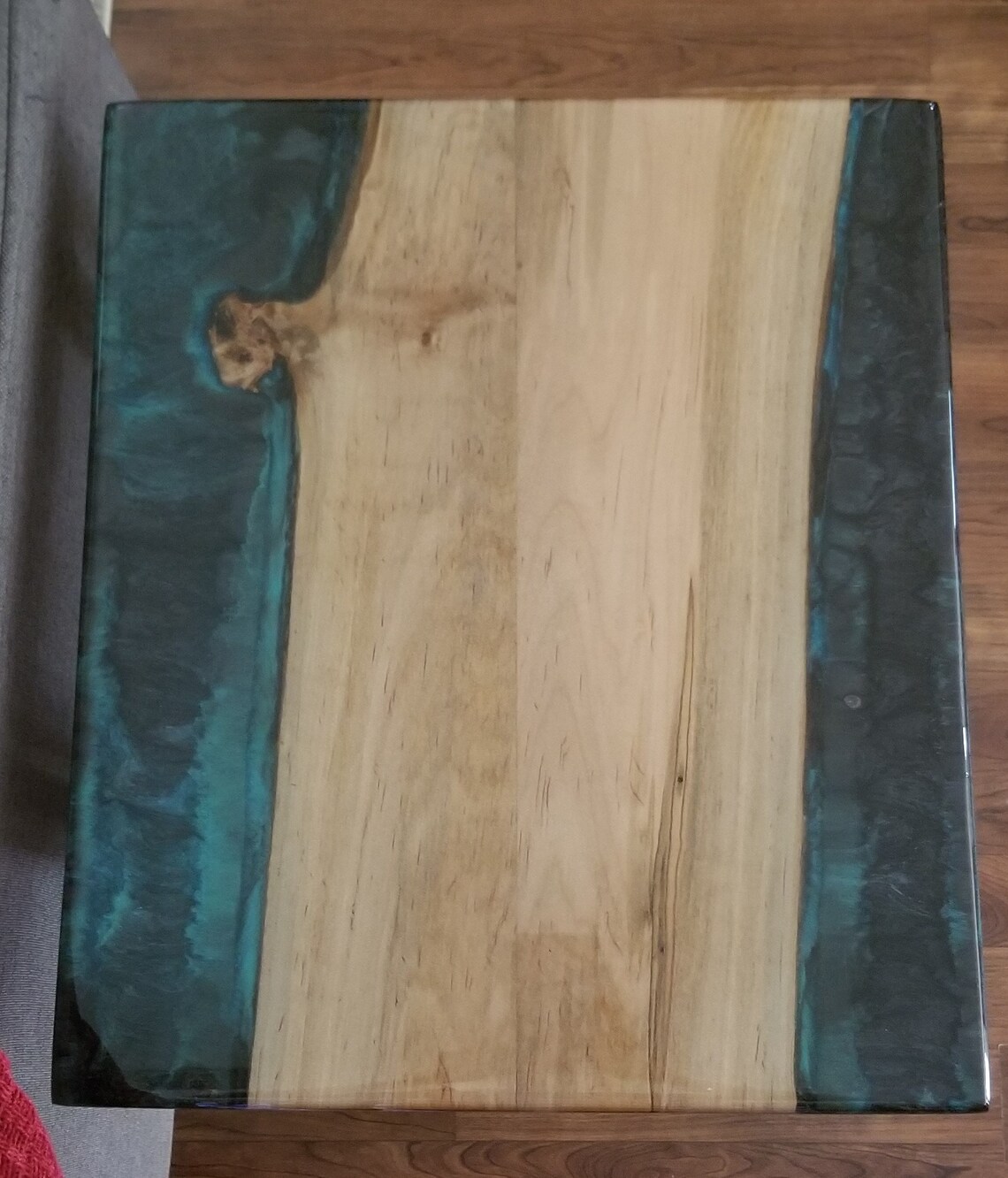 Maple Wood Side Table With Aqua and Grey Resin. Titled Etsy