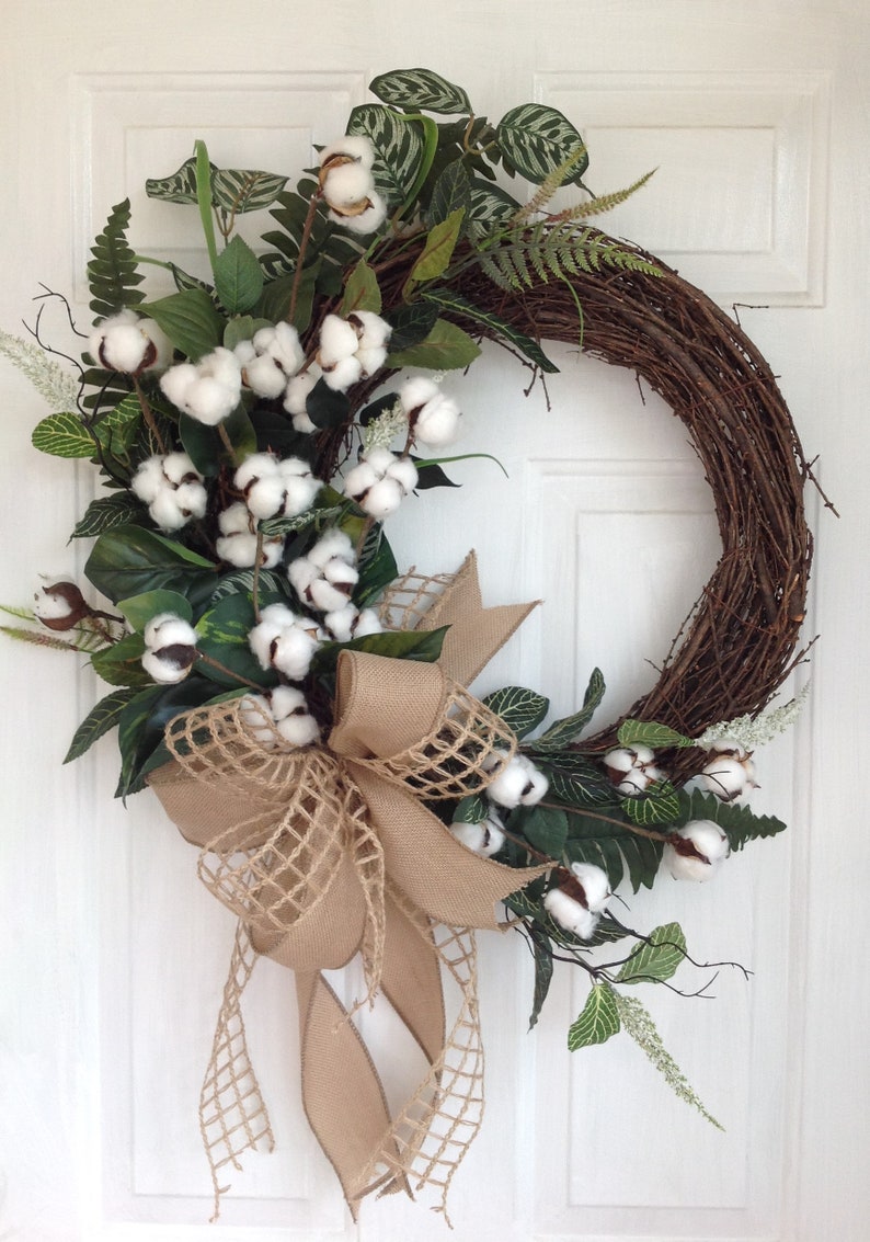 Cotton Wreath Front Door Farmhouse Year Round Image 0
