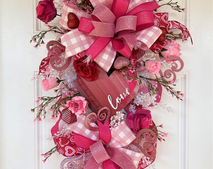 Valentine Swag Wreath for Front Door, Valentine's Day Swag, Valentine's