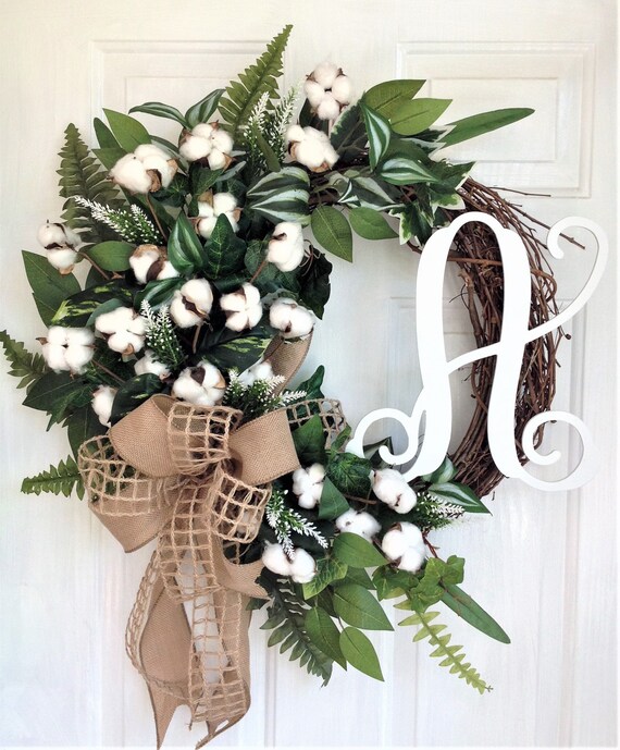 Cotton Wreath For Front Door Farmhouse Wreath For Front Door Etsy