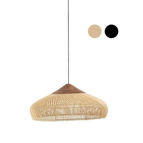 Lampe Banjo - Petite | Abat-jour en rotin et luminaire - Lampe en osier Suspension rustique Lustre en rotin naturel boho Pendant Light