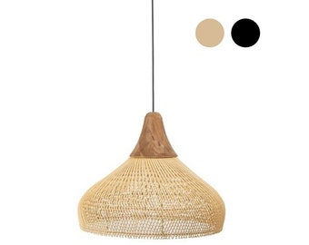 Tuba Lampe - Große | Rattan Lampe Schirm & Lichtbeschlag - Weidenlampe Rustikal Pendelleuchte Natur Rattan Kronleuchter Boho Pendelleuchte