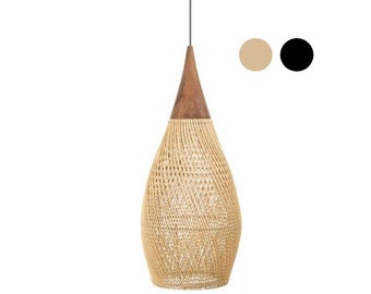 Hornlampe - 85cm Groß | Rattan Lampe Schirm - Korblampe Rustikale Pendelleuchte Natur Rattan Kronleuchter Boho Pendelleuchte