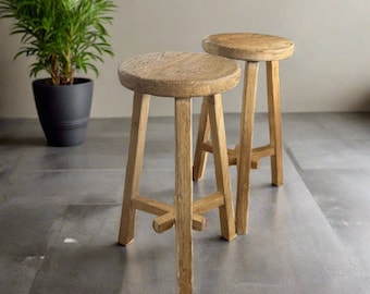 Old Barn Kitchen / Bar Stool 65cm Height - Rustic Elm Stool - Solid Wood Bar Stool - Reclaimed Elm