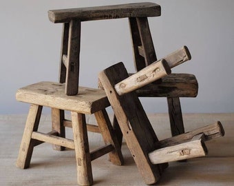 Tabourets de traite miniatures | Tabourets anciens Tabourets rustiques Repose-pieds Tabouret en orme Petit tabouret ancien avec contremarche ancien