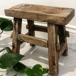 Antique Elm Milking Stool Rustic Stool Wooden Stool Primitive Step Stool Wood Stool Small Old Stool Rustic Decor Miniature Stool Farmhouse image 8