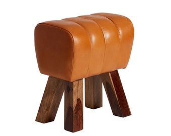 Mini Turnbank aus Büffelleder - Cognac | Handgefertigter Luxuriöser Hocker aus 100% Büffelleder | Pommel Low Horse Foot Hocker Cognac Leder Hocker