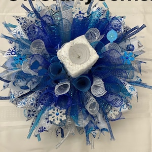 Blue Christmas wreath centerpiece