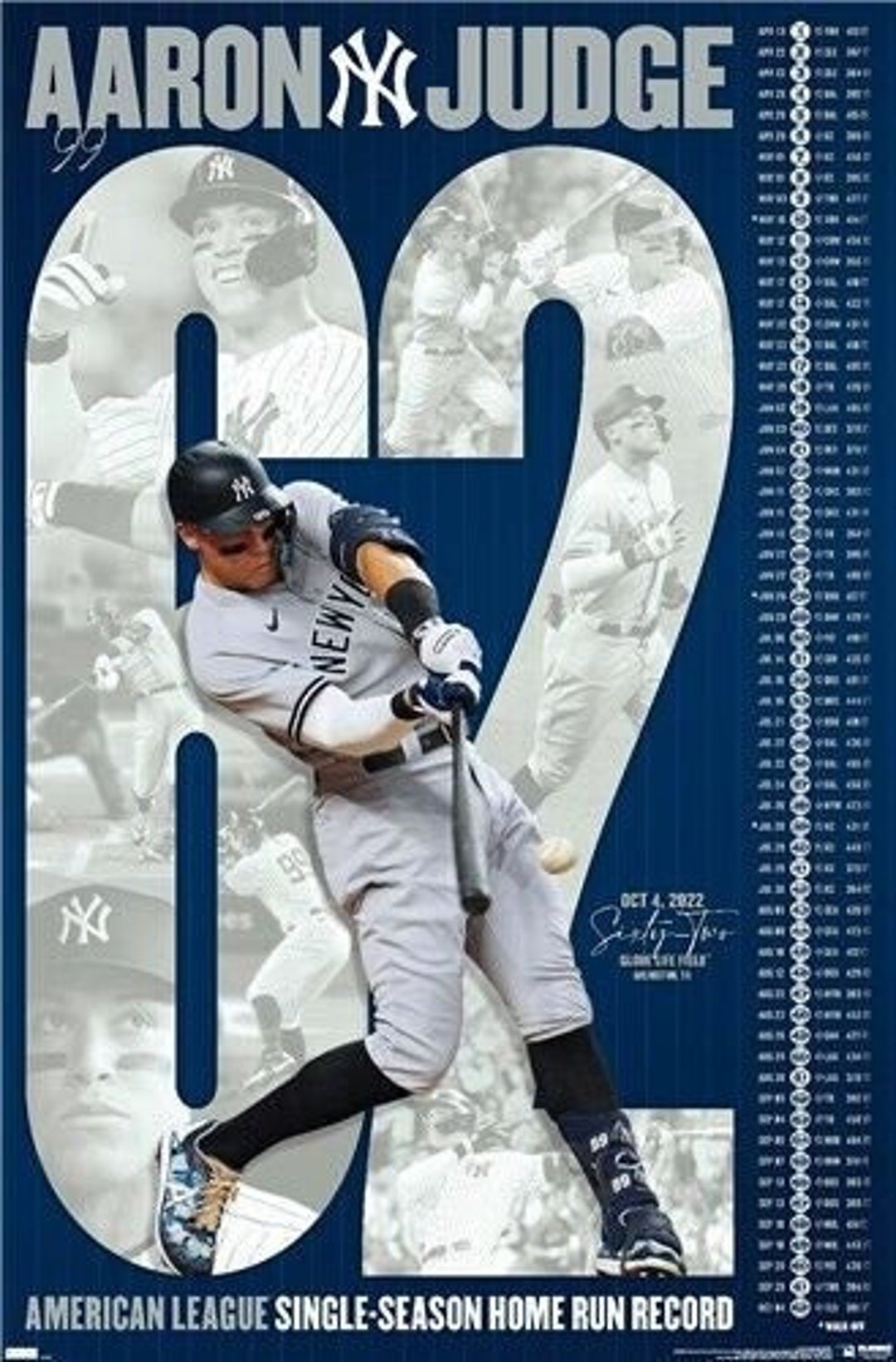 Aaron Judge Single Season Homerun Record 62 Wall Poster Etsy