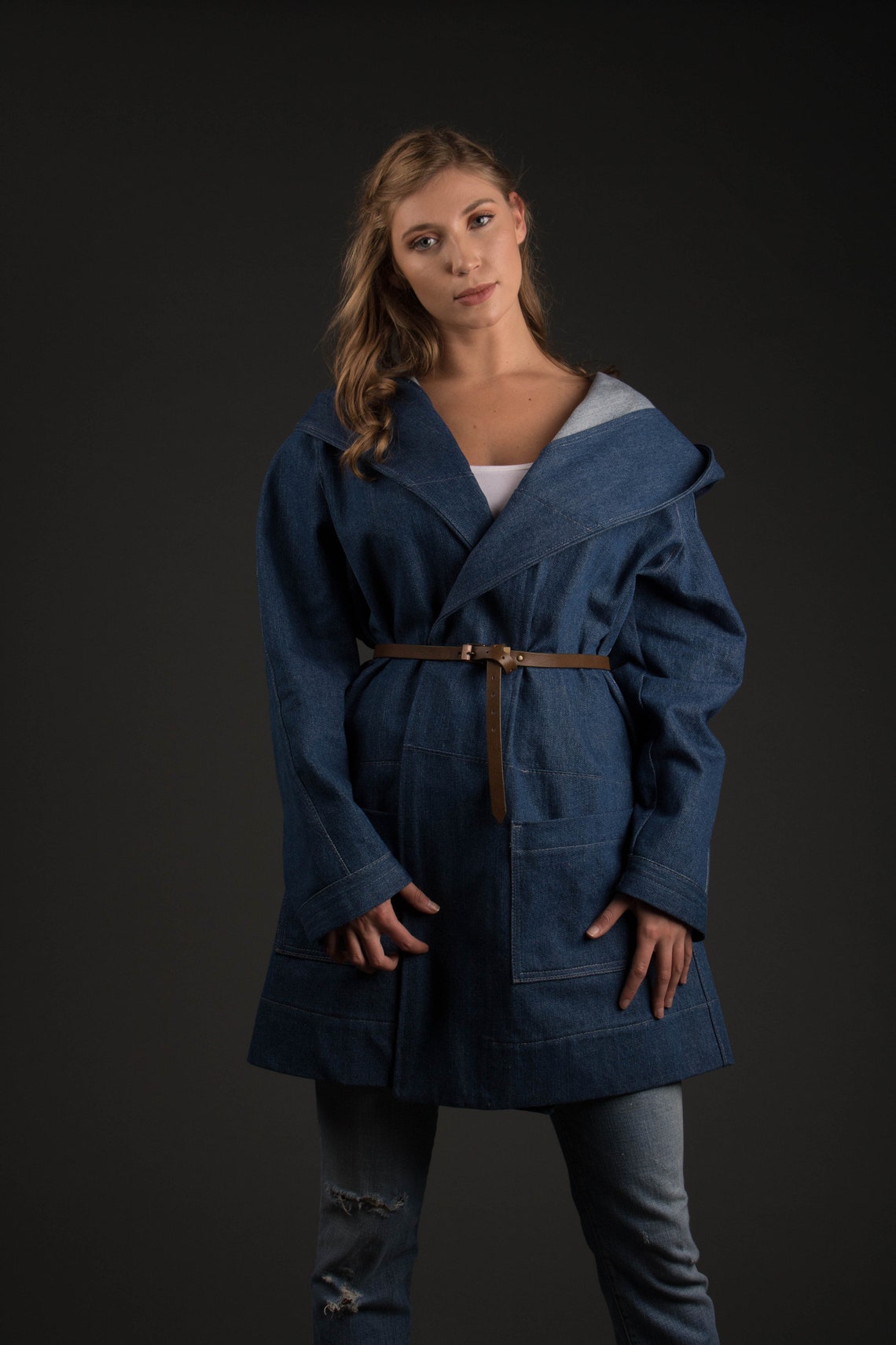 Denim Cotton Hooded Jacket Etsy Hong Kong