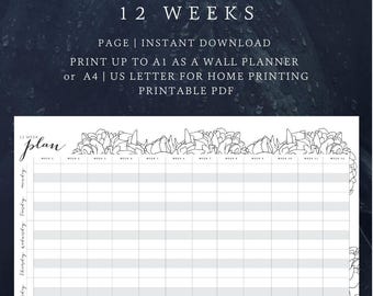 Evergreen 12 Week Wall Planner | Quarterly Undated | Planner Printable | Horizontal | Up to A1 or A4/US Letter for smaller home printing