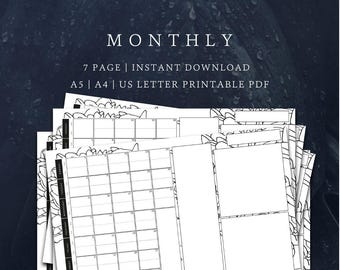 Evergreen Monthly Desktop Planner | AM:PM Undated | Planner Printable | Horizontal A4/A5/US Letter