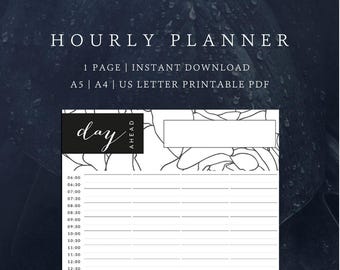 Hourly Planner Printable | Daily Planner | Black & White | Floral | A4/A5/US Letter