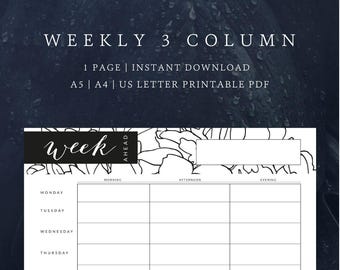 Weekly Planner 3 Columns | Horizontal Planner Printable | Morning, Afternoon, Evening Planner | A4/A5/US Letter | Black Ink only | Evergreen