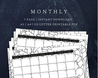 Evergreen Monthly Planner Pages | Undated | Planner Printable | Horizontal A4/A5/US Letter