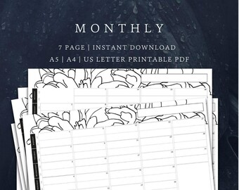 Evergreen Monthly Planner Pages | AM:PM Undated | Planner Printable | Horizontal A4/A5/US Letter