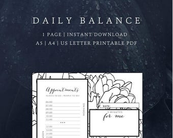 Daily Balance Self Care Planner Page | Cycle & Well-Being Tracker Planner Printable | Daily Planner |  A4/A5/US Letter