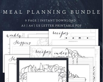 Meal Planner Bundle – Meal Planning Made Easy | Food Planner, Recipe Cards, Shopping List | Planner Printable | A5, A4 and US Letter