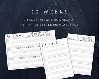 Evergreen 12 Week Planner Pages | Quarterly Undated | Planner Printable | Horizontal A4/A5/US Letter