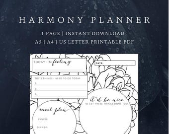 Harmony Daily Planner Page | Tasks, Home life, Self-care Planner Printable | Daily Planner |  A4/A5/US Letter