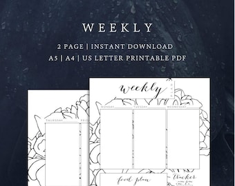 Weekly Planner for Goals, Food, and Feelings TWO PAGE | Planner Printable |  A4/A5/US Letter