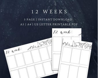 Evergreen 12 Week Planner Pages | Quarterly Undated | Planner Printable | Horizontal or Vertical A4/A5/US Letter