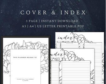 Cover Page and Customizable Index | Planner Printable | A5, A4 and US Letter