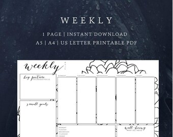 Weekly Planner for Goals, Food, and Feelings | Planner Printable |  A4/A5/US Letter