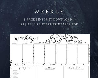 Weekly Planner for Life, Food, and Feelings | Planner Printable |  A4/A5/US Letter