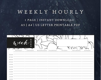 Weekly Hourly Planner Page | Planner Printable | Weekly Planner |  A4/A5/US Letter | Black Ink Only | Evergreen