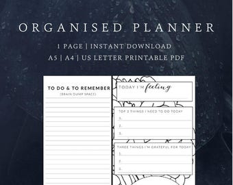 Organise Daily Planner Page | Tasks, Home life, Self-care Planner Printable | Daily Planner |  A4/A5/US Letter