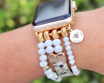 Snakeskin Apple Watch Band / Beaded / 38mm 40mm 41mm / Smart Watch Stretch Bracelet / Leather / Magnetic / Choose Color Scheme / Gifts Her