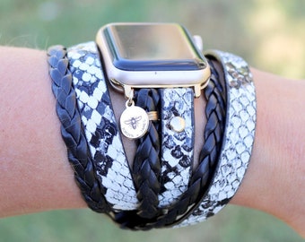 Multi Wrap Leder Uhrenarmband kompatibel mit Apple Watch / 38mm 40mm 41mm Smart Watch Armband / Geschenk Wählen Animal Print / Echtes Leder