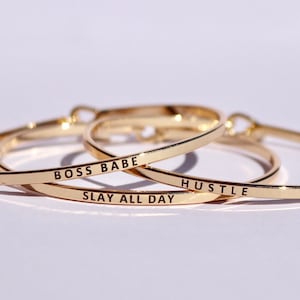 Boss Babe Gold Engraved Bangle Bar Necklace / Hustle / Slay All Day / Girl Power / Boss Gift / Inspirational / Hustler / Gift / Feminist