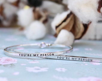 You're My Person / Grey's Anatomy / Necklace or Bangle Stackable / Engraved 14K Dipped Bar Necklace / Gold Silver / Rose / You Are My Person