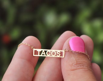 Taco Bar Charm Necklace / 14K Gold Dipped / Adjustable / Taco Tuesday / Dainty Necklaces / Foodie / Gifts for Her / Cinco De Mayo